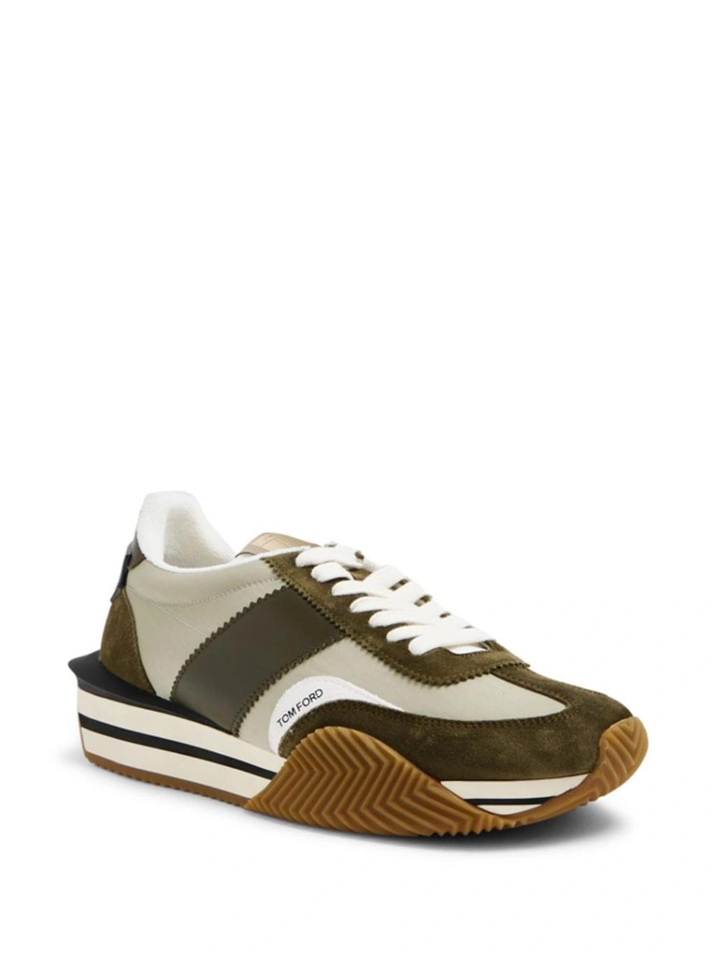 James Raised-sole Suede And Canvas Trainers In Green Product Image