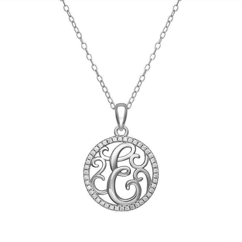 PRIMROSE Sterling Silver Cubic Zirconia Initial Pendant Necklace, Womens Grey Product Image