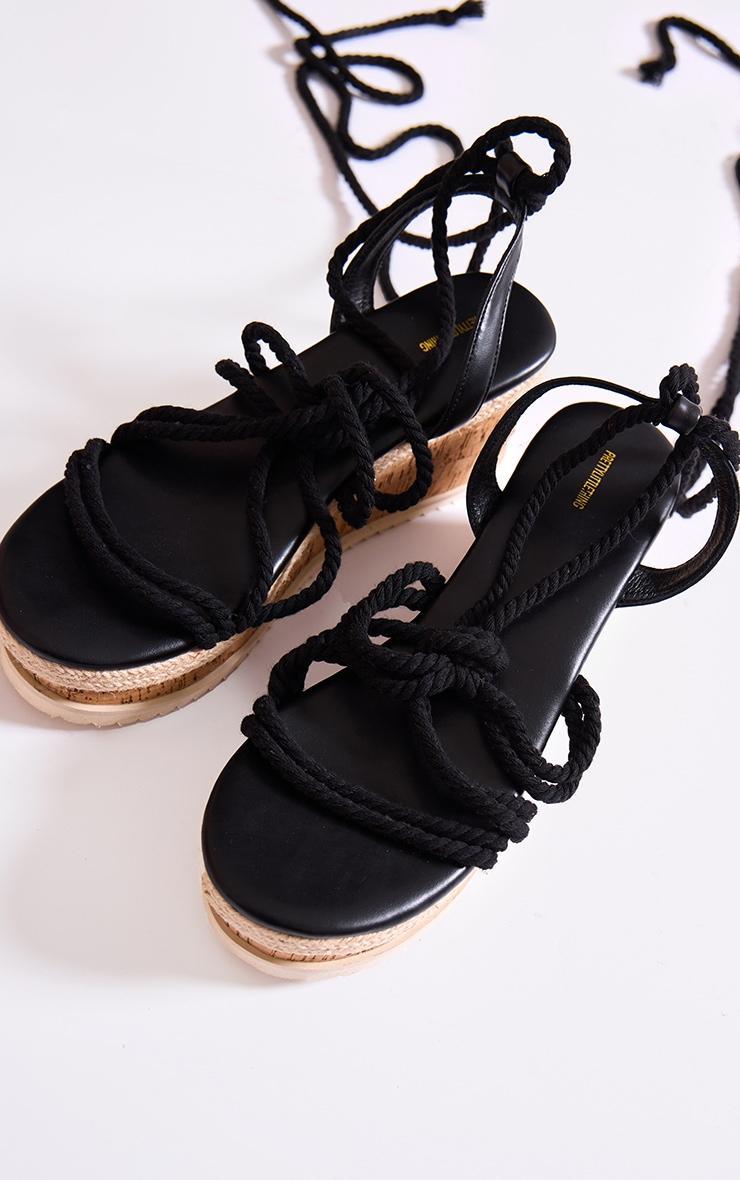 Black Rope Round Toe Espadrille Wedge Heeled Sandals Product Image