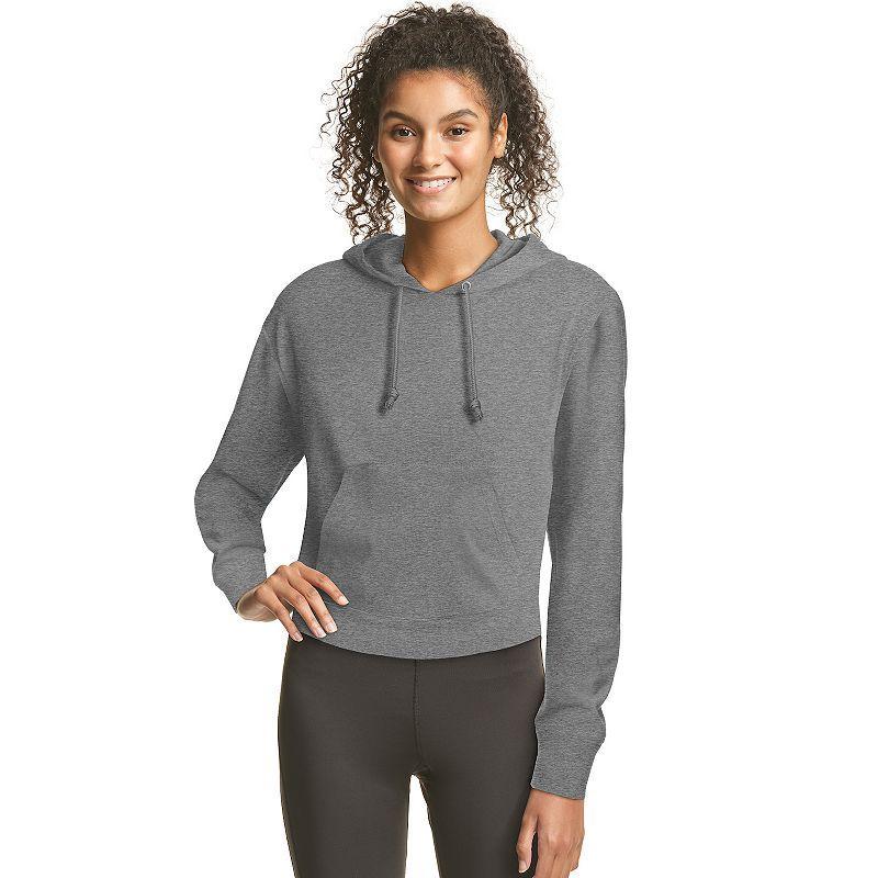 Womens Hanes Cropped Fleece Hoodie Black Pe Grey Product Image