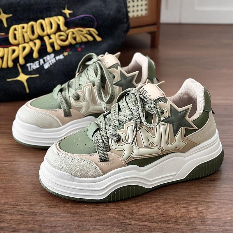 Lettering Two Tone Platform Sneakers Product Image