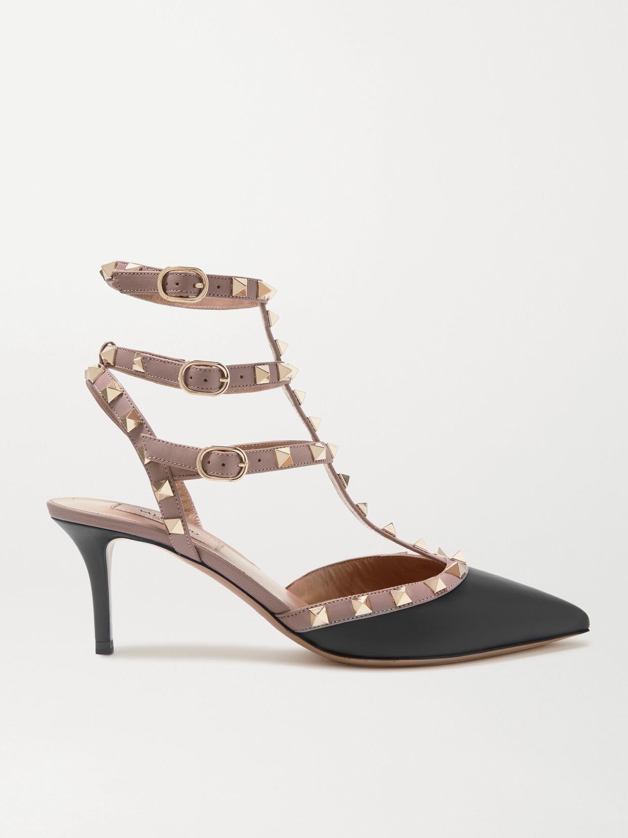 Valentino Rockstud Caged 65 Patent Ankle Strap Pump In Black Product Image