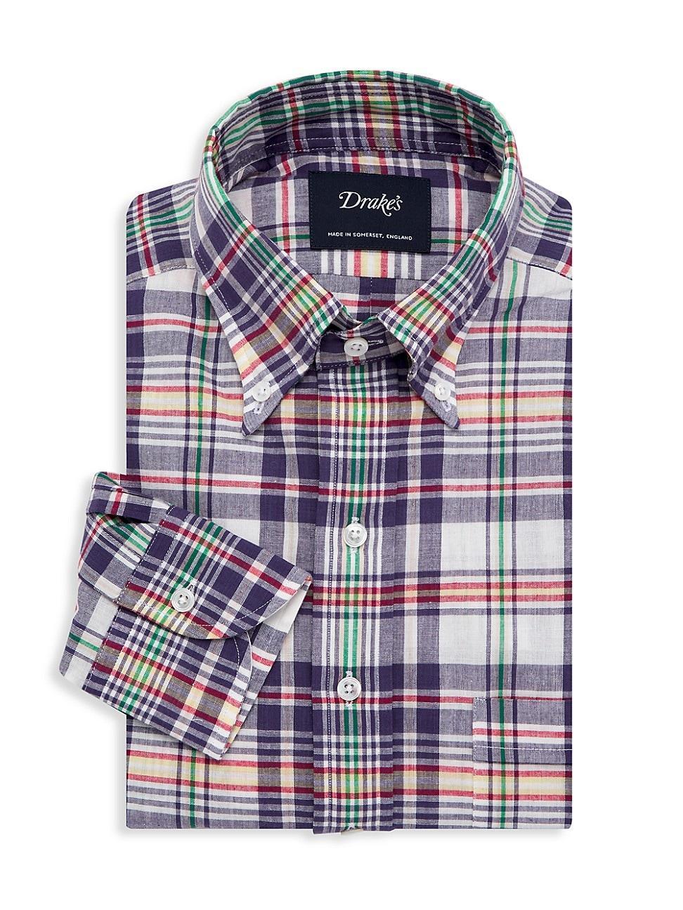 Mens Plaid Cotton Button-Down Shirt Product Image