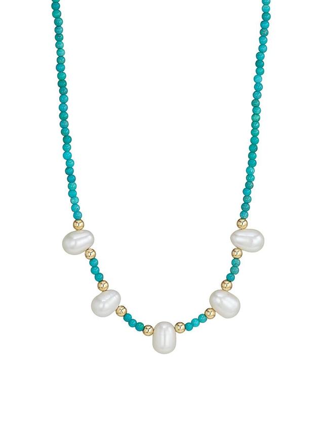 Womens Nevada 14K Yellow Gold, Turquoise & 6x8MM Pearl Beaded Necklace Product Image