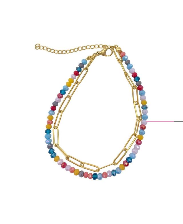 Adornia Multi Color Bead and Paper Clip Chain Double Bracelet Product Image