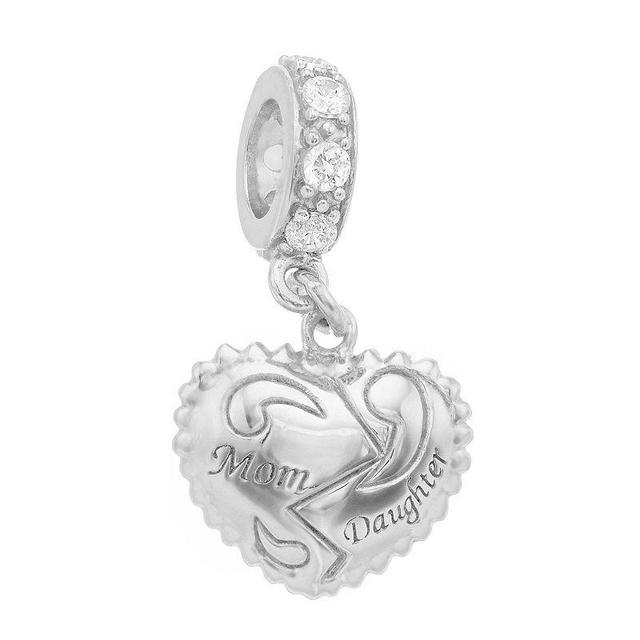 SIRI USA by TJM Sterling Silver Cubic Zirconia Mom/Daughter Heart Charm, Womens Product Image