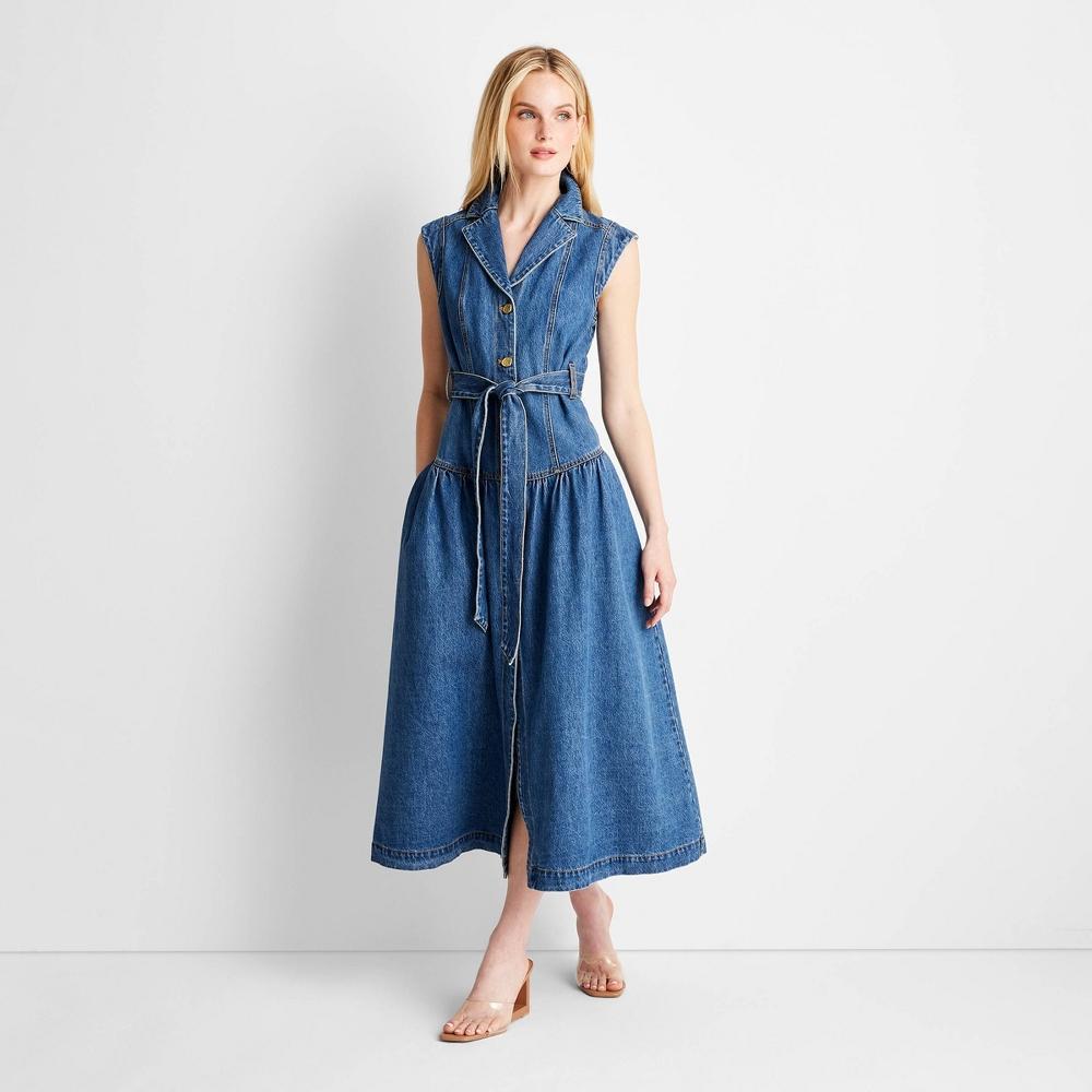 Womens Sleeveless Button-Front Midi Dress - Future Collective with Jenee Naylor Medium Wash Product Image