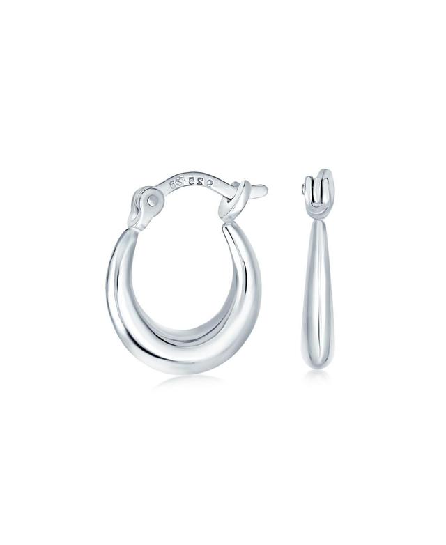 Bling Jewelry Round Circle Polished Finish Crescent Tapered Tube Hoop Earrings For Women .925 Sterling Hinged Notched Post .50 Inch Diameter - Product Image