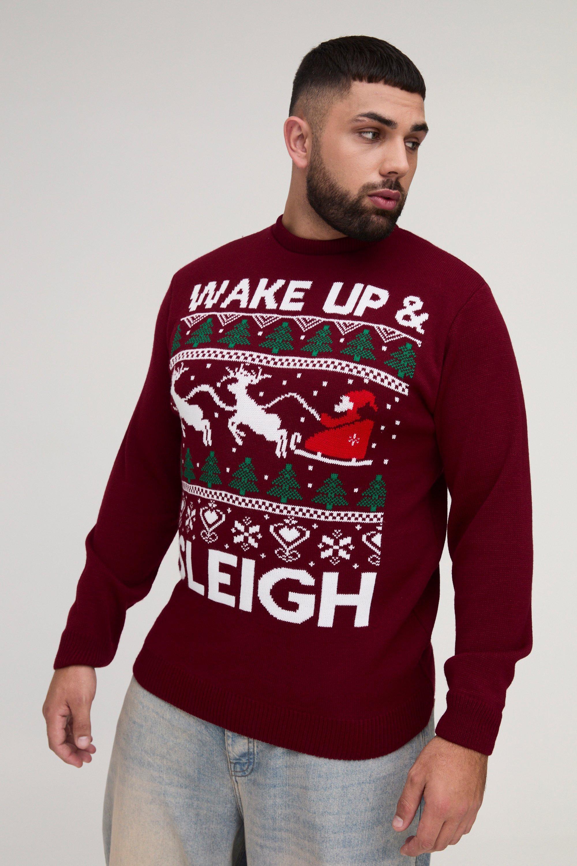 Plus Wake Up & Sleigh Christmas Jumper | boohooMAN USA Product Image