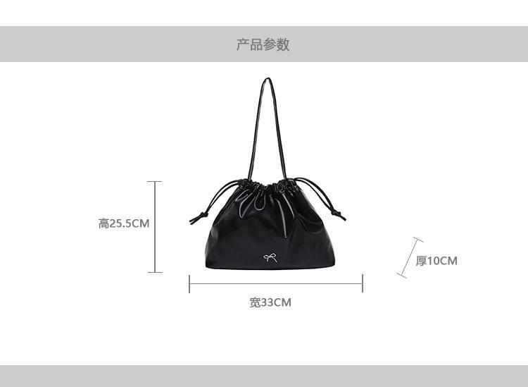 Plain Bow Accent Drawstring Faux Leather Tote Bag Product Image