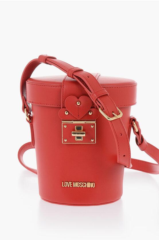 MOSCHINO Love Leather Bucket Bag With Turn Lock Closure In Red Product Image