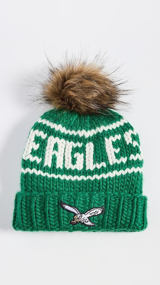 Lele Sadoughi Kelly Green Retro Eagles Beanie with Faux Fur | Shopbop Product Image