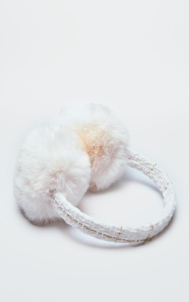  White Boucle Faux Fur Ear Muffs Product Image