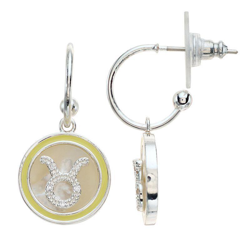 City Luxe Mother of Pearl Aquarius Drop Earrings, Womens, Silver Tone Taurus Product Image