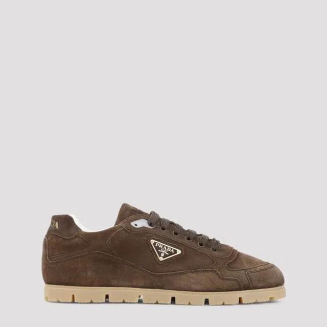 PRADA Suede Low-top Sneakers In Brown Product Image