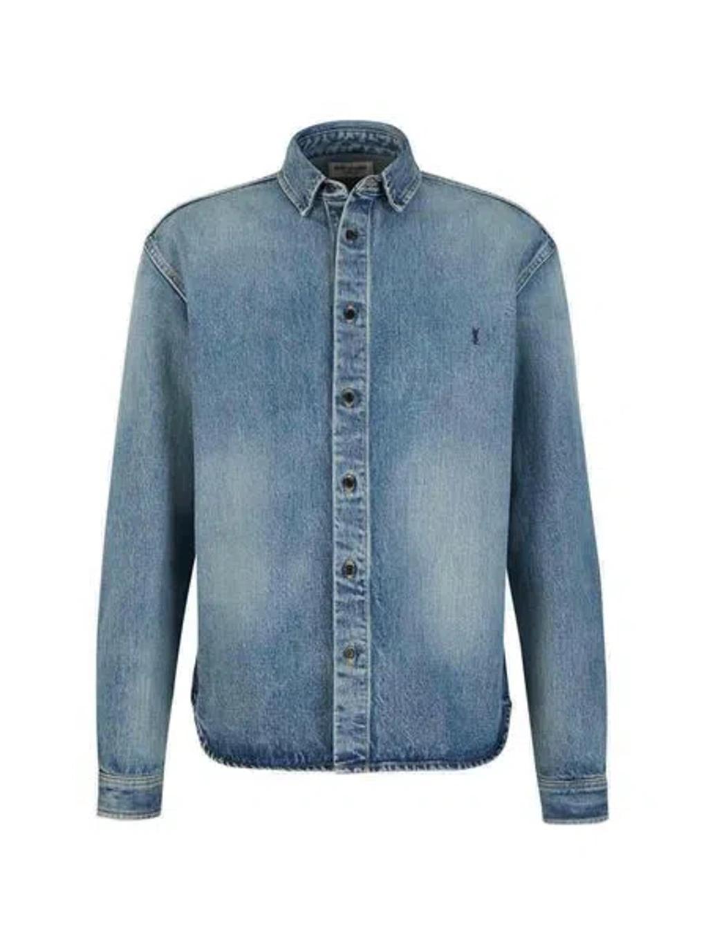 Men's Washed Denim Shirt In Blue Product Image