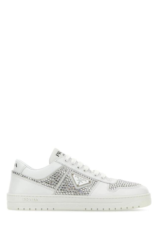 Leather Sneakers With Crystals In White Product Image