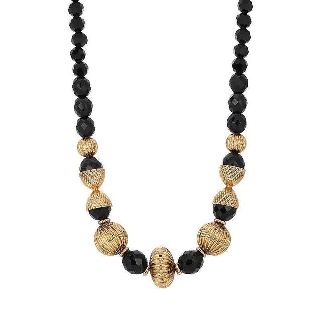 1928 Gold Tone Black Acrylic Bead Necklace, Womens Product Image