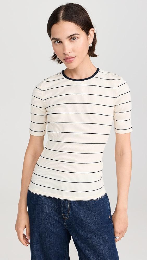 Vince Rib Stripe Elbow Sleeve Crew Tee | Shopbop Product Image