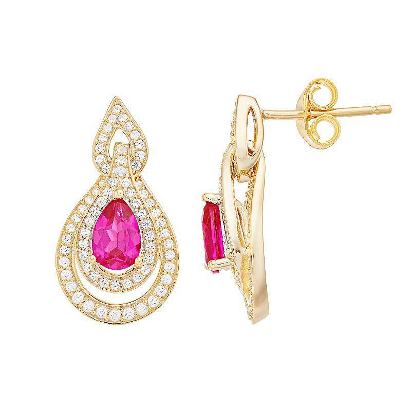 10k Gold Gemstone & 3/8 Carat T.W. Diamond Earrings, Womens, Red Product Image