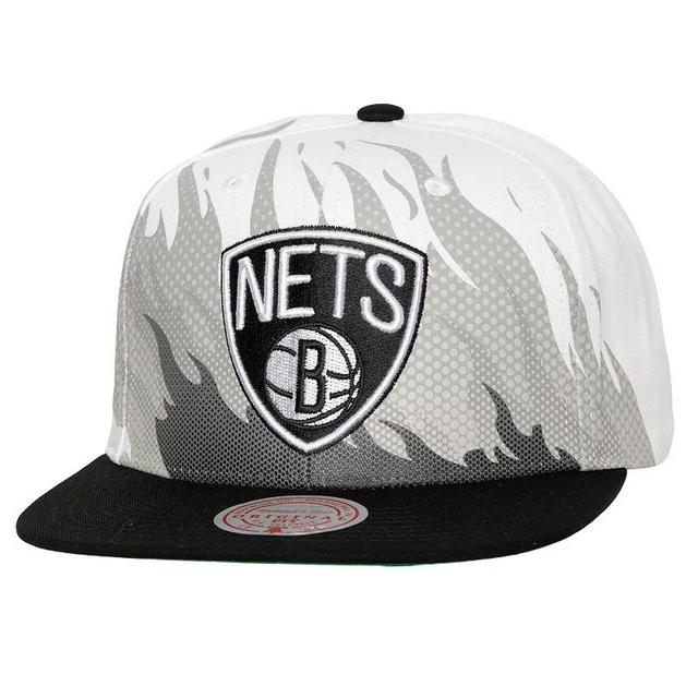 Mens Mitchell & Ness White Brooklyn Nets Hot Fire Snapback Hat Product Image