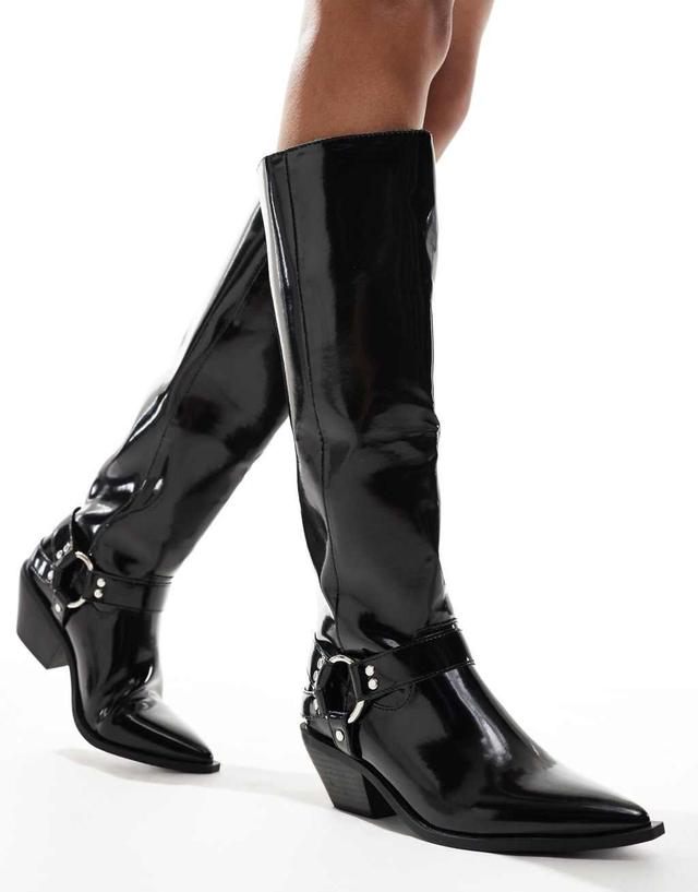 SEQWL knee high western boots in black Product Image