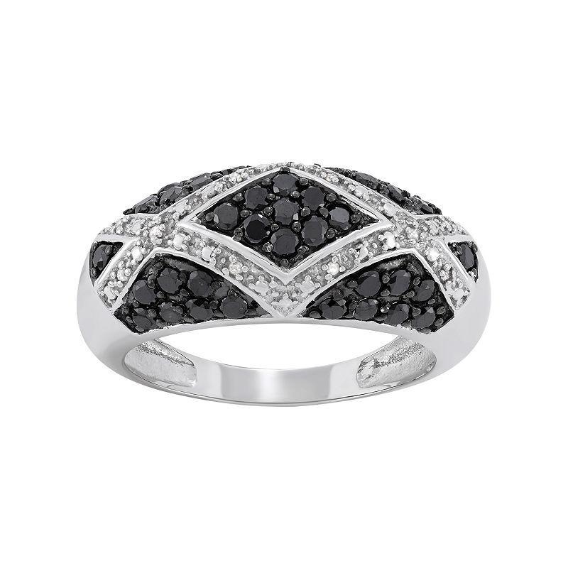 Jewelexcess 1 Carat T.W. Black and White Diamond Sterling Silver Geometric Ring, Womens Product Image