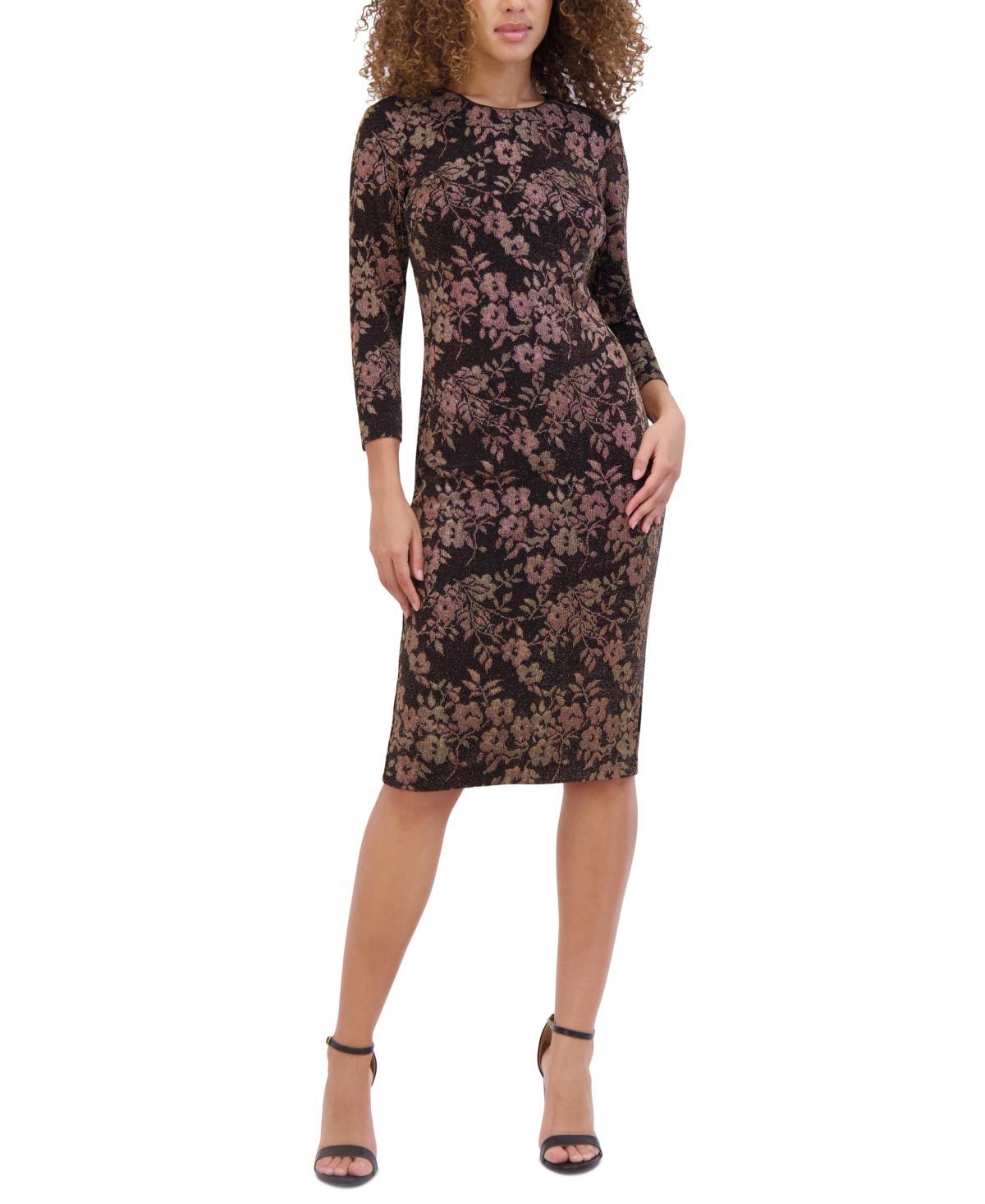 kensie Womens Metallic-Knit Jacquard Midi Dress Product Image