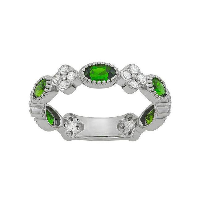 Jewelexcess Sterling Silver Genuine Chrome Diopside & White Zircon Ring, Womens Grey White Zircon Product Image