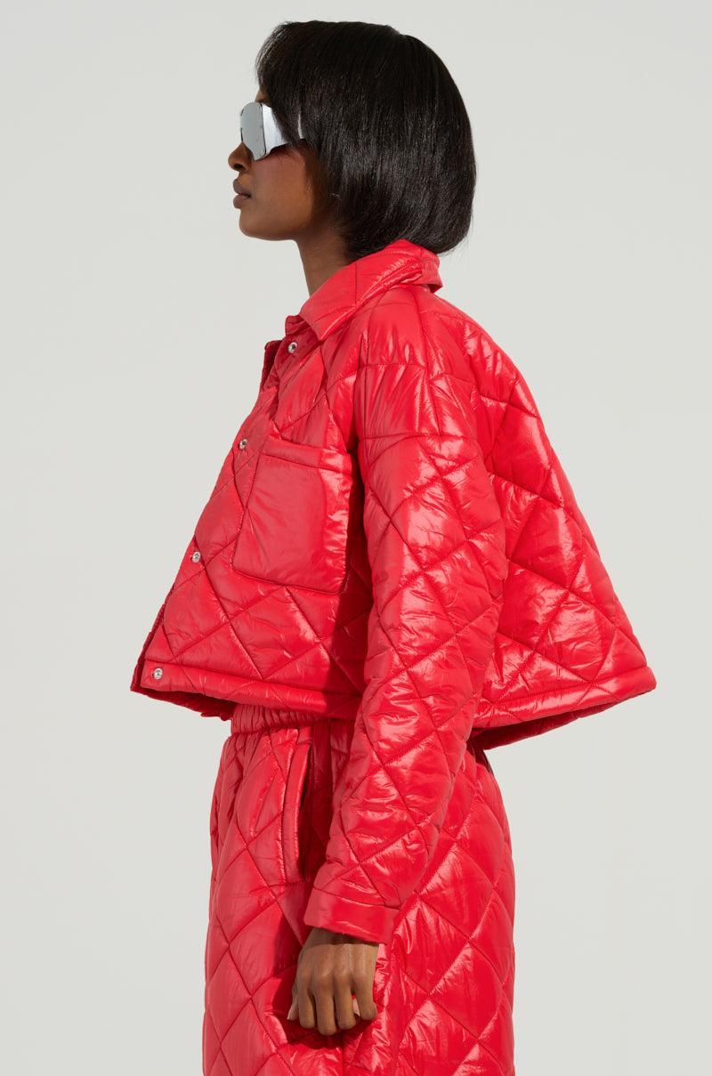 VIVI CROPPED PUFFER BOMBER IN RED Product Image