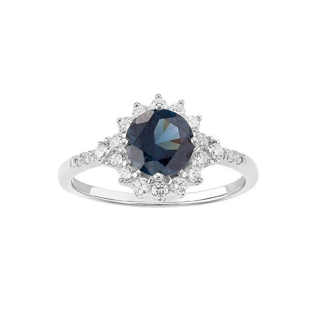 PRIMROSE Sterling Silver Simulated Sapphire & Cubic Zirconia Halo Ring, Womens Blue Product Image