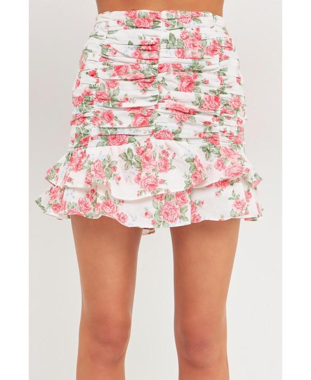 Endless Rose Floral Ruffle Linen & Cotton Skirt in Ivory at Nordstrom, Size X-Small Product Image