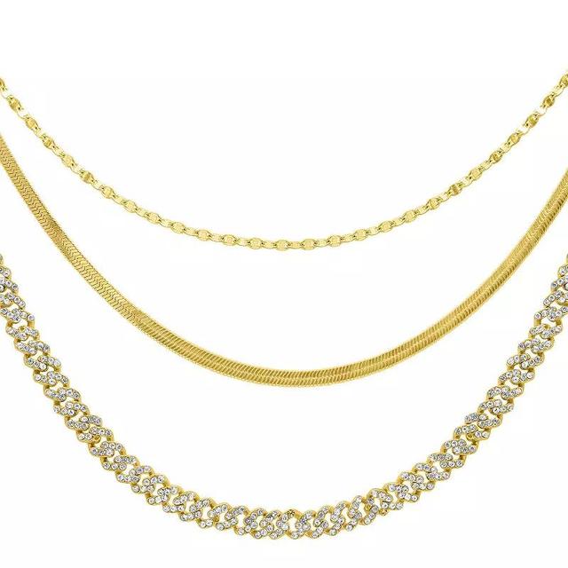 Adornia Gold Tone Adjustable Valentina, Herringbone & Curb Chain Necklace Set, Womens Product Image