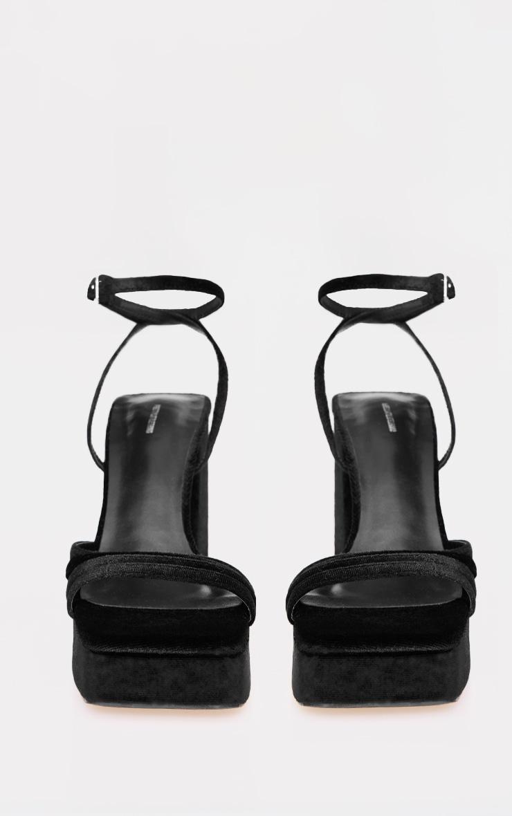 Black Velvet Square Toe Strappy Block Platform Heels Product Image