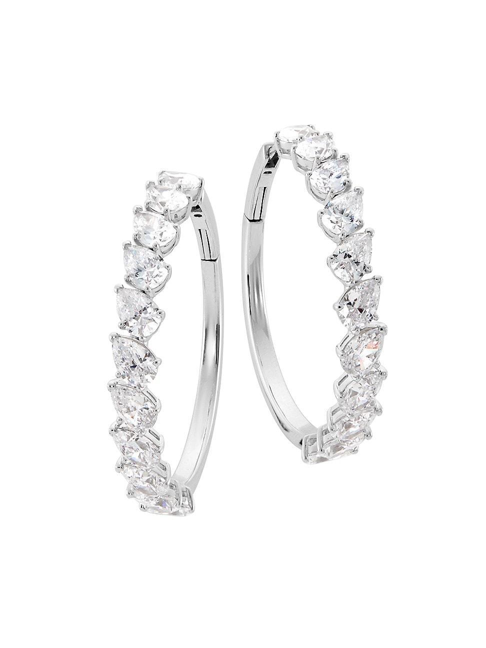 Womens Mesmermize Rhodium-Plated & Cubic Zirconia Hoop Earrings Product Image