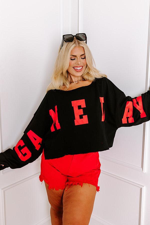 Game Day Crop Sweatshirt in Black/Red Curves Product Image