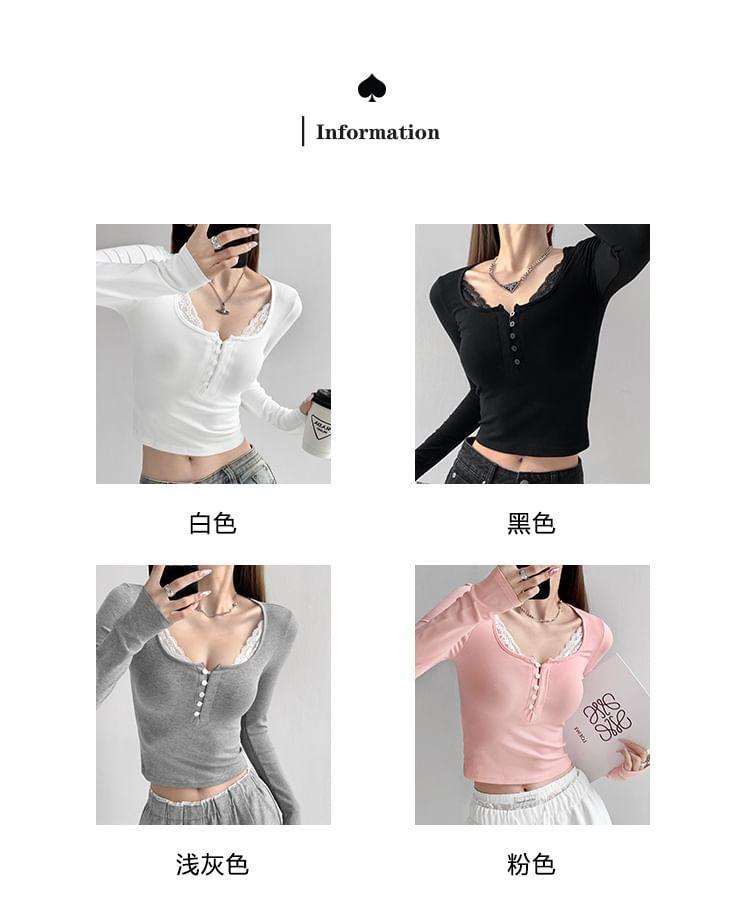 Lace-Trim U-Neck Crop T-Shirt product image