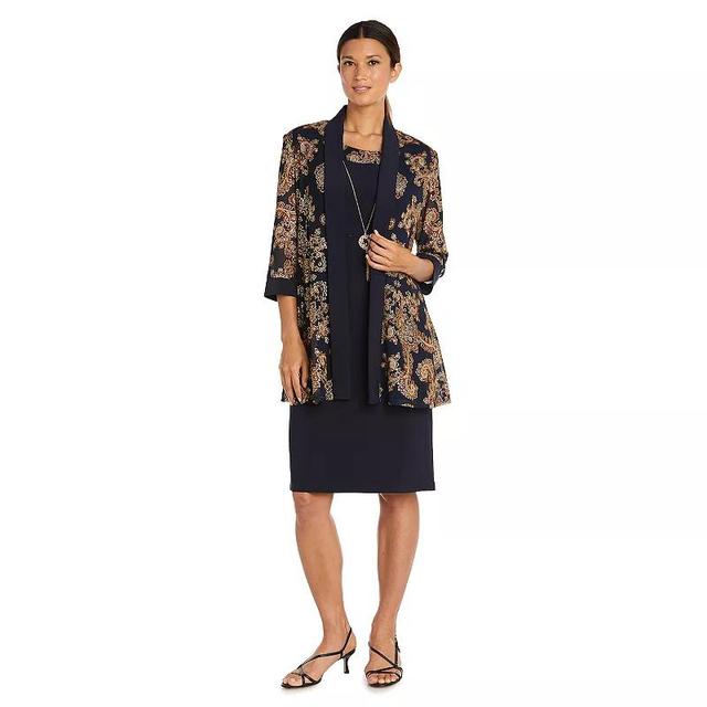 Womens R&M Richards 3-Piece Mesh Jacket, Dress & Necklace Set Product Image