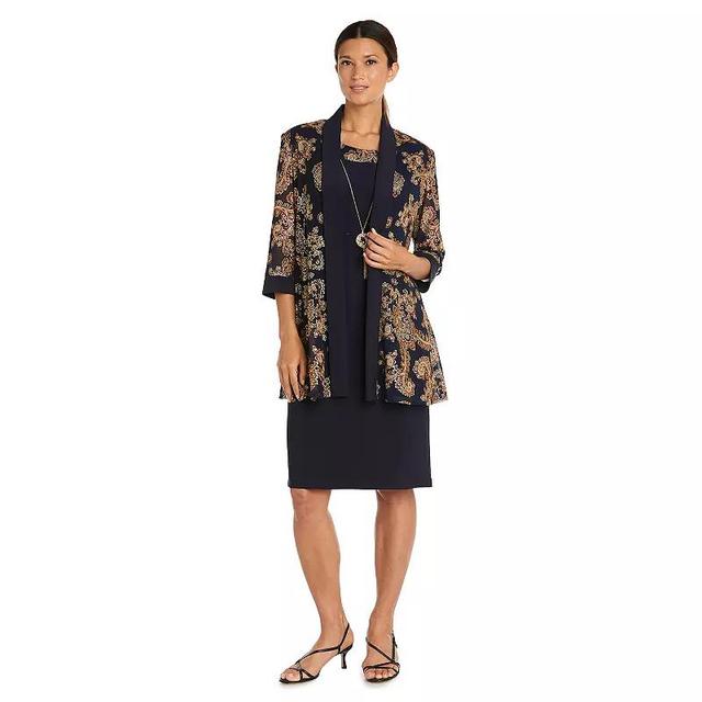 R & M Richards Plus Size 2-Pc. Printed Jacket & Necklace Dress Product Image