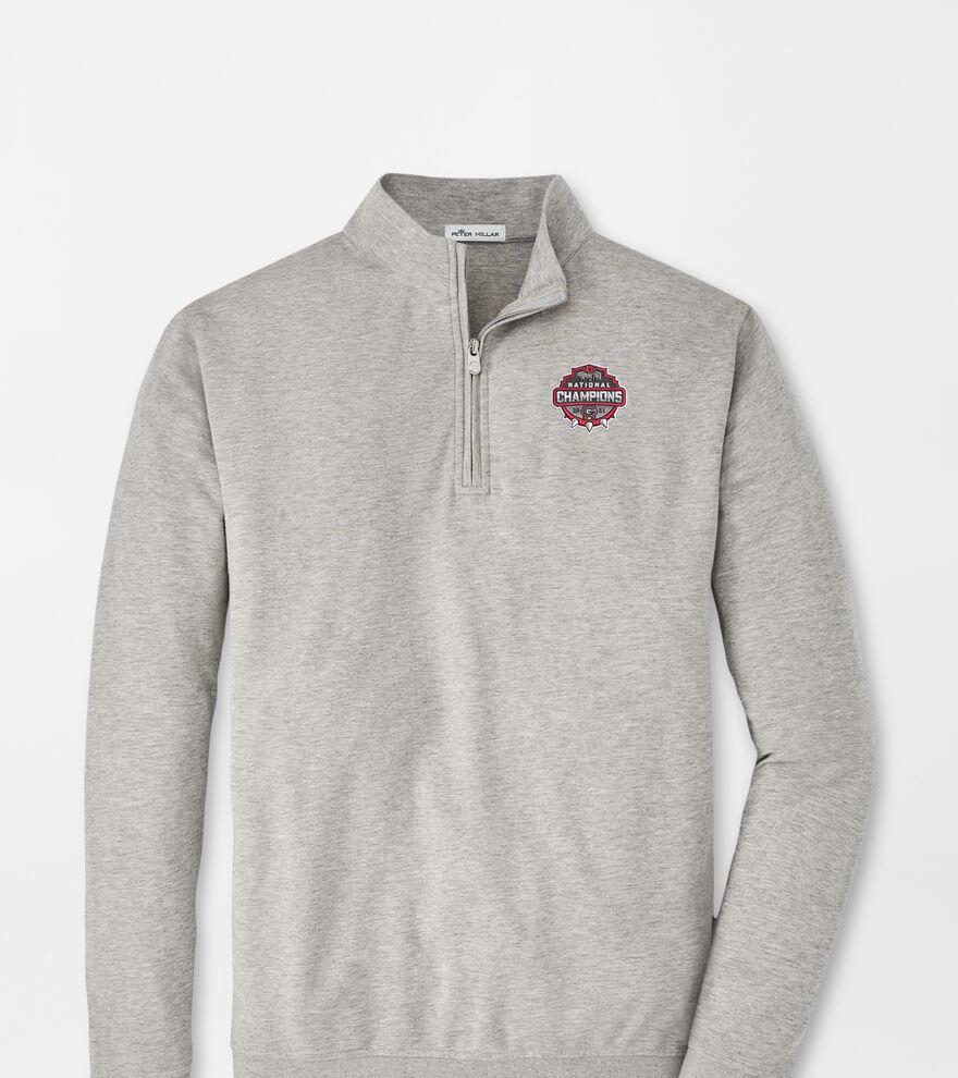 Peter Millar Mens Georgia National Champion Crown Comfort Interlock Quarter-Zip | Color: Light Grey | Size: XXL | UGA Product Image