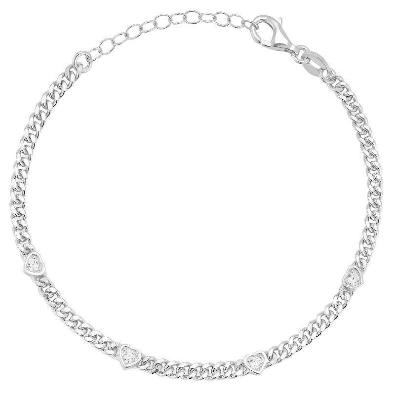 Sunkissed Sterling Cubic Zirconia Heart Curb Chain Bracelet, Womens Multicolor Product Image