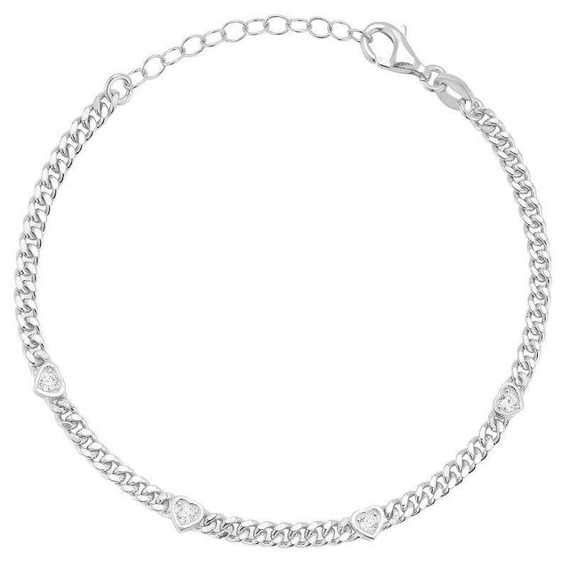 Sunkissed Sterling Cubic Zirconia Heart Curb Chain Bracelet, Womens Multicolor Product Image