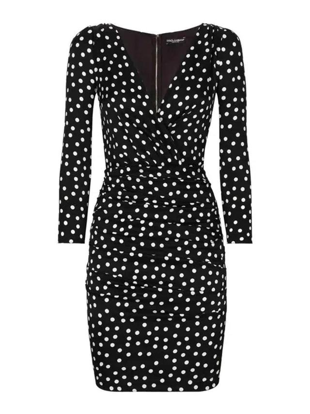 DOLCE & GABBANA Polka Dot-print Draped Minidress In Nero Product Image