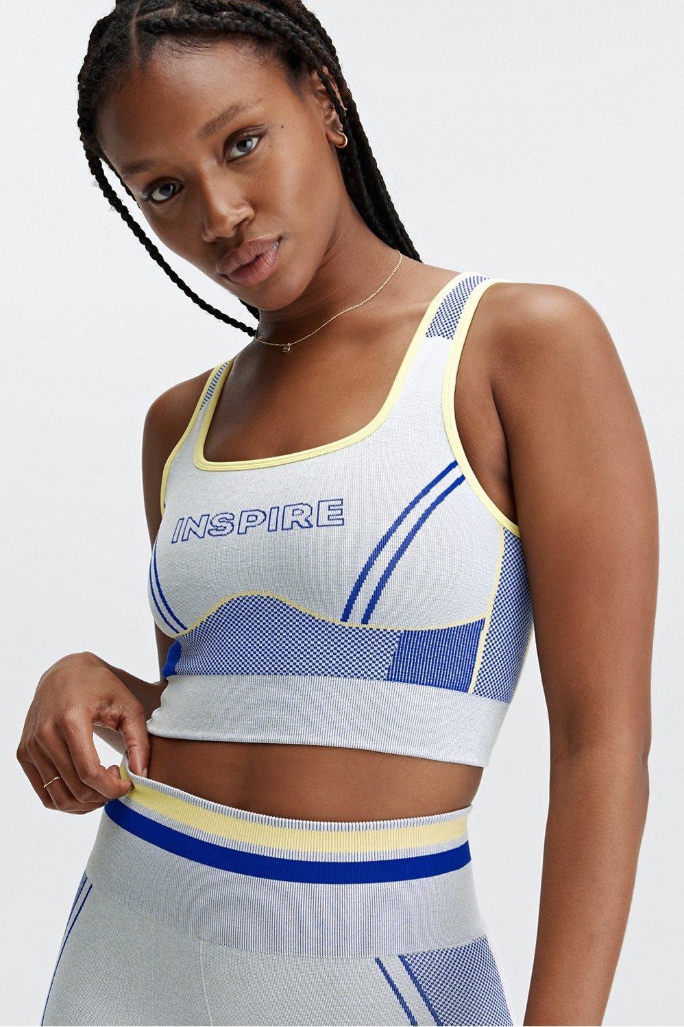 Fabletics Inspire Seamless Panel Sports Bra Womens Soft Heather Grey Multi Size L Product Image