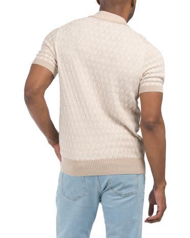 Texture Stitch Sweater Polo T-shirt for Men Product Image