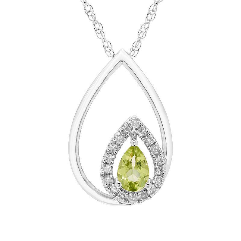 Boston Bay Diamonds Sterling Silver Diamond Accent & Gemstone Pear Shape Pendant Necklace, Womens Peridot Product Image