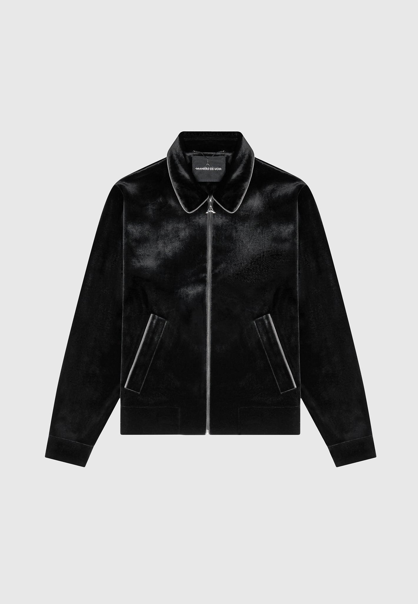 Velvet Jacket with Contrast Piping - Black Male Product Image