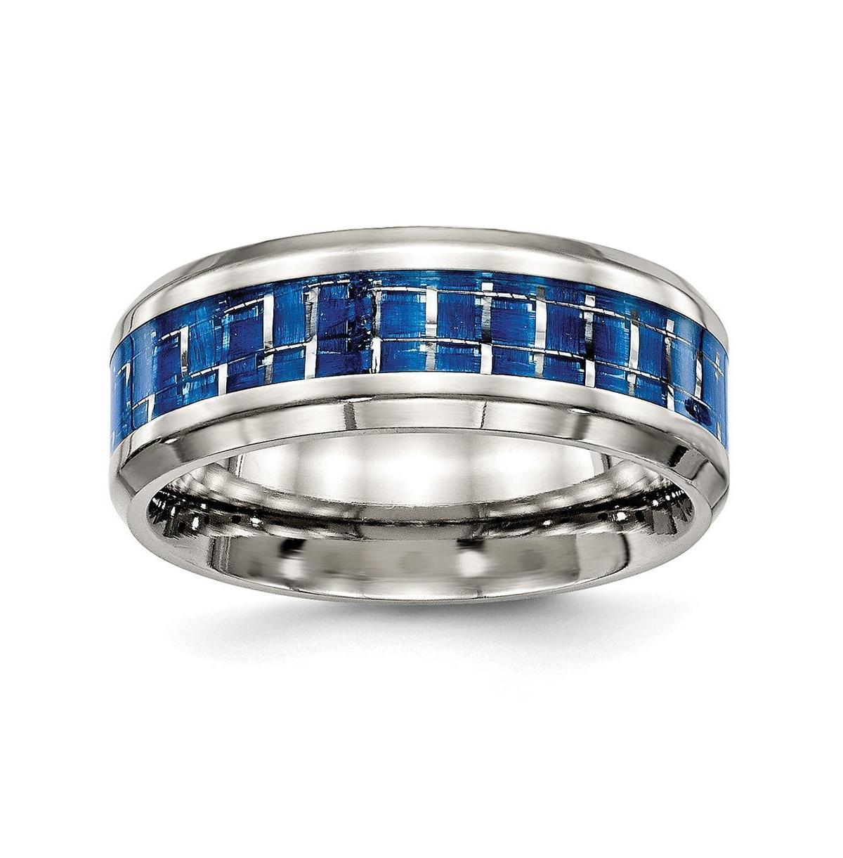 Chisel Stainless Steel Blue Fiber Inlay 8mm Edge Band Ring Product Image