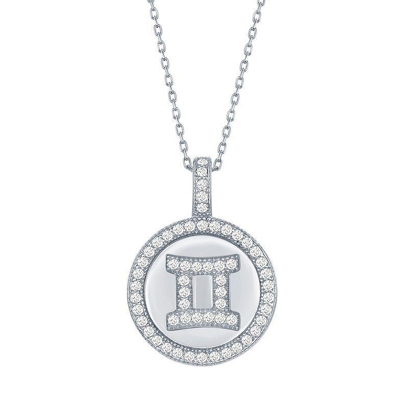 Sterling Silver Cubic Zirconia Zodiac Symbol Necklace, Womens Gemini Product Image