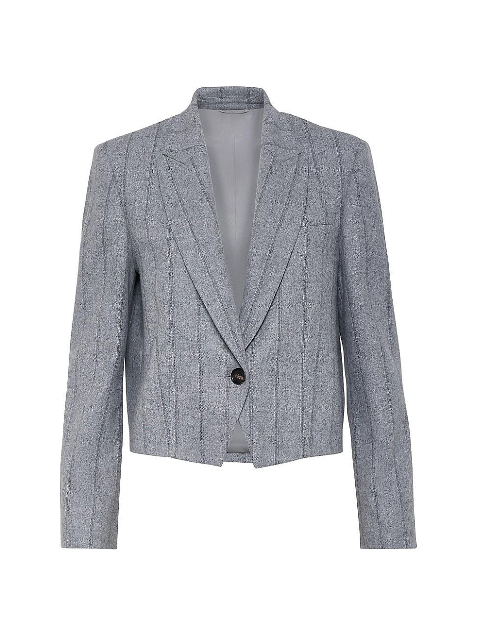 Womens Striped Techno Virgin Wool Flannel Cropped Blazer Product Image